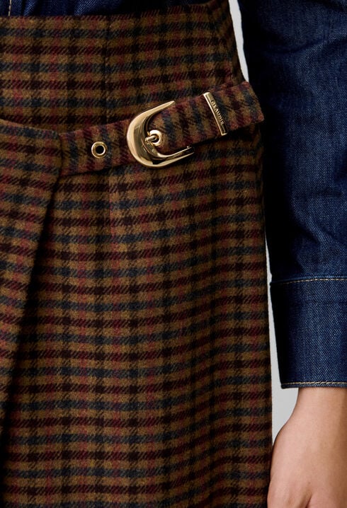 Straight check wool blend skirt