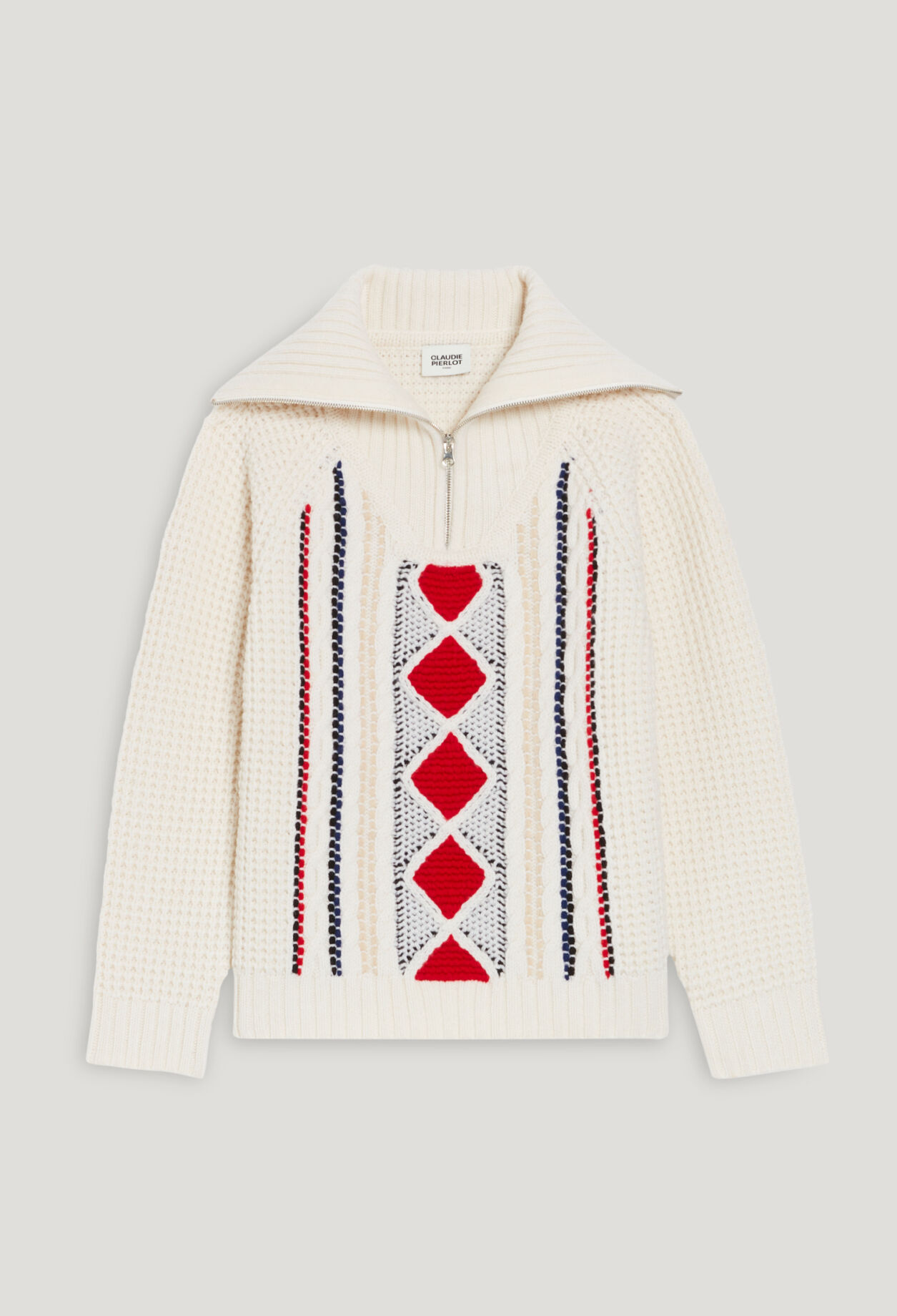 Two-tone knitted jumper zipped rollneck