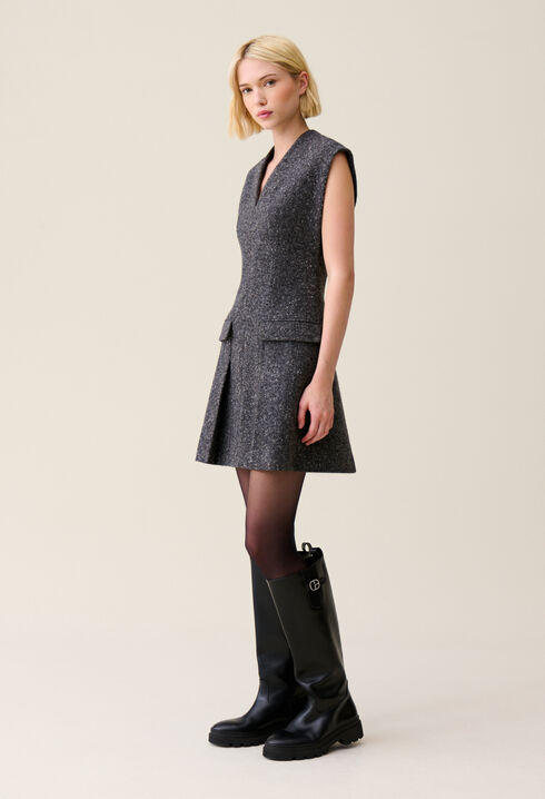 Grey fitted tweed suit dress