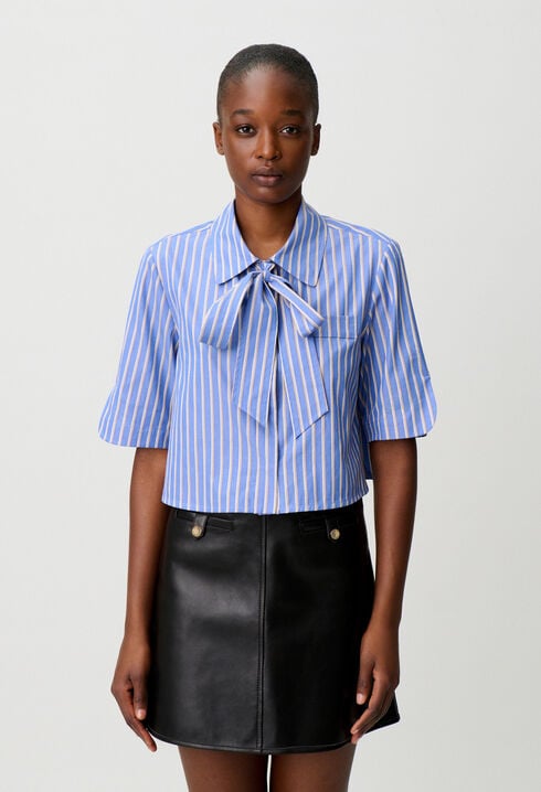 Striped tie-neck shirt