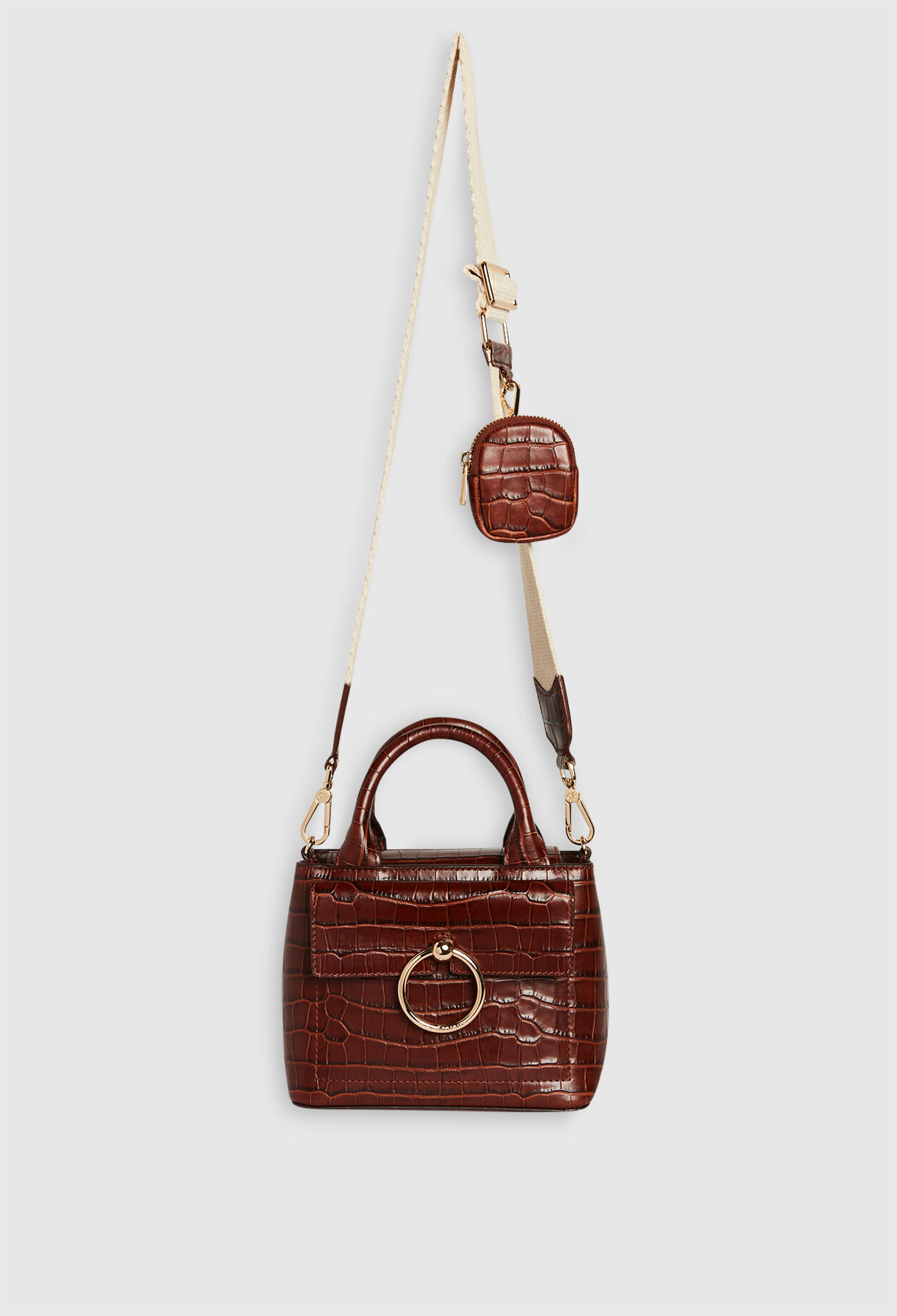 Dual-material crossbody bag   leather