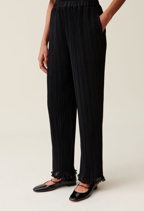 Pleated Flowy Ruffle Trousers