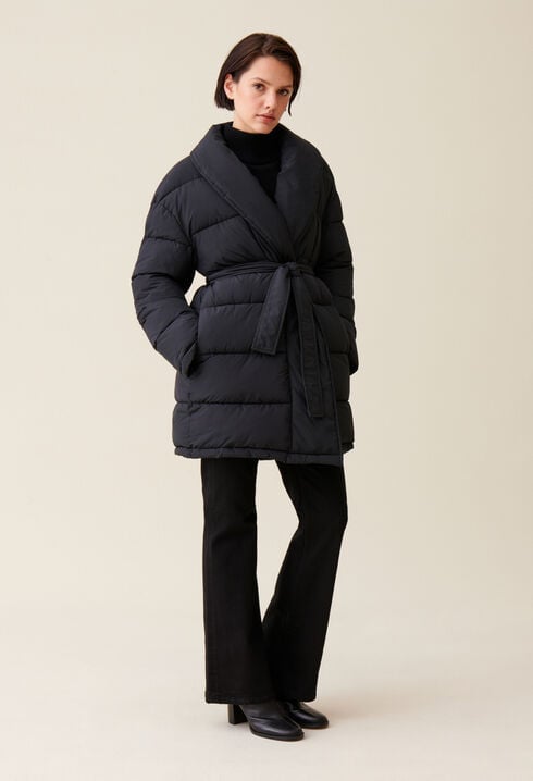 Belted Shawl Collar Puffer