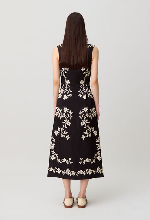 Long black embroidered dress