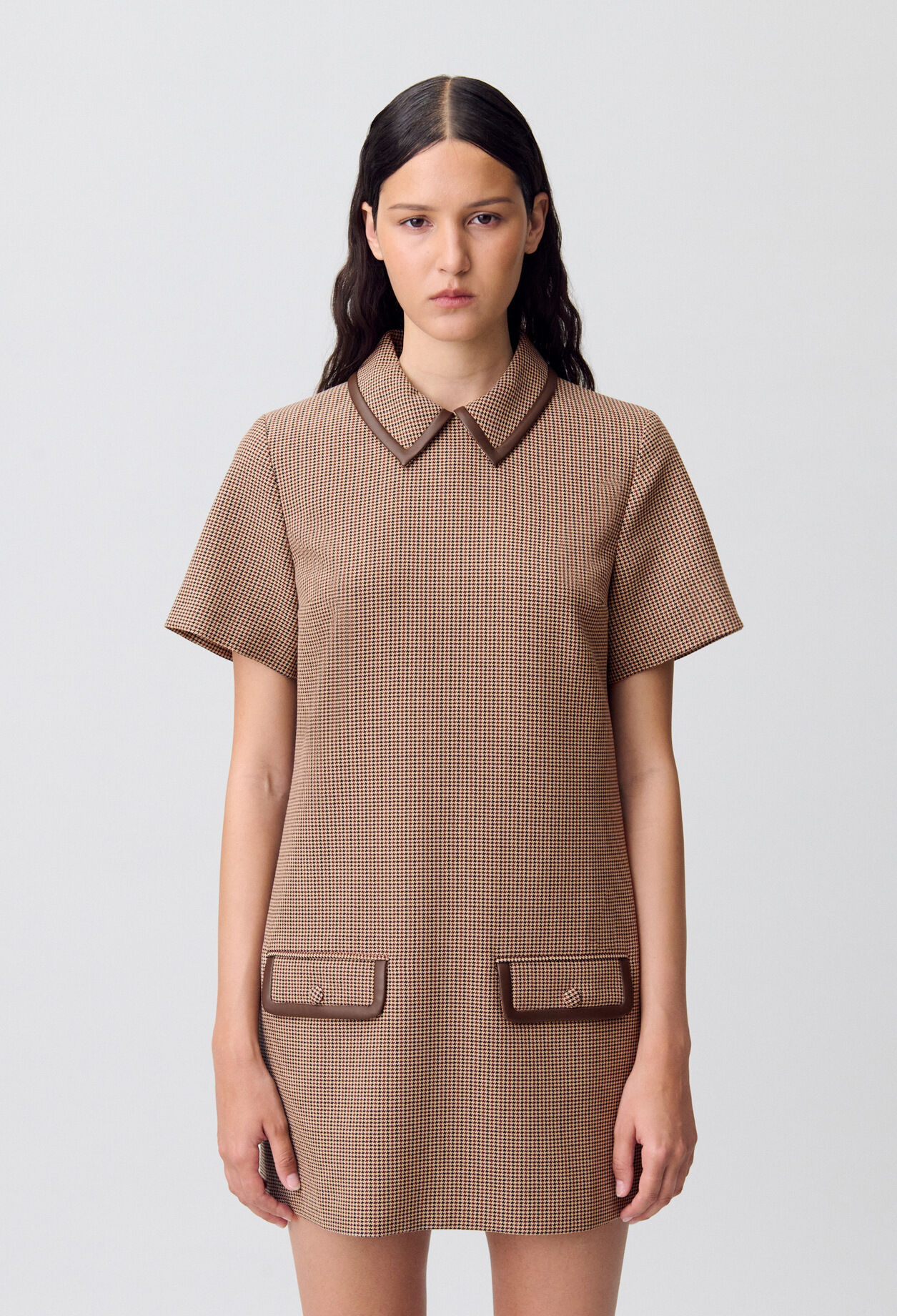 Shift dress with leather detailing Shift dress with leather detailing