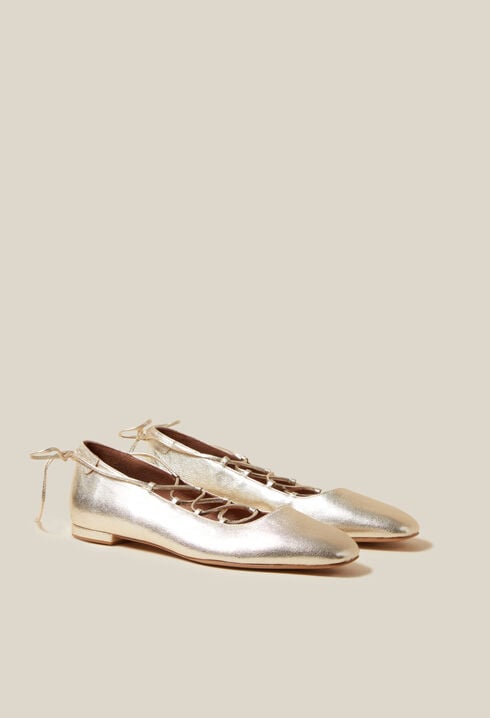 Gold leather ballet pumps
