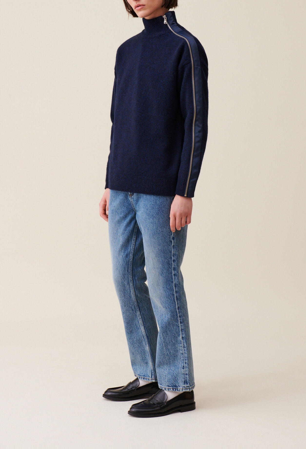 Navy zip-up turtleneck jumper