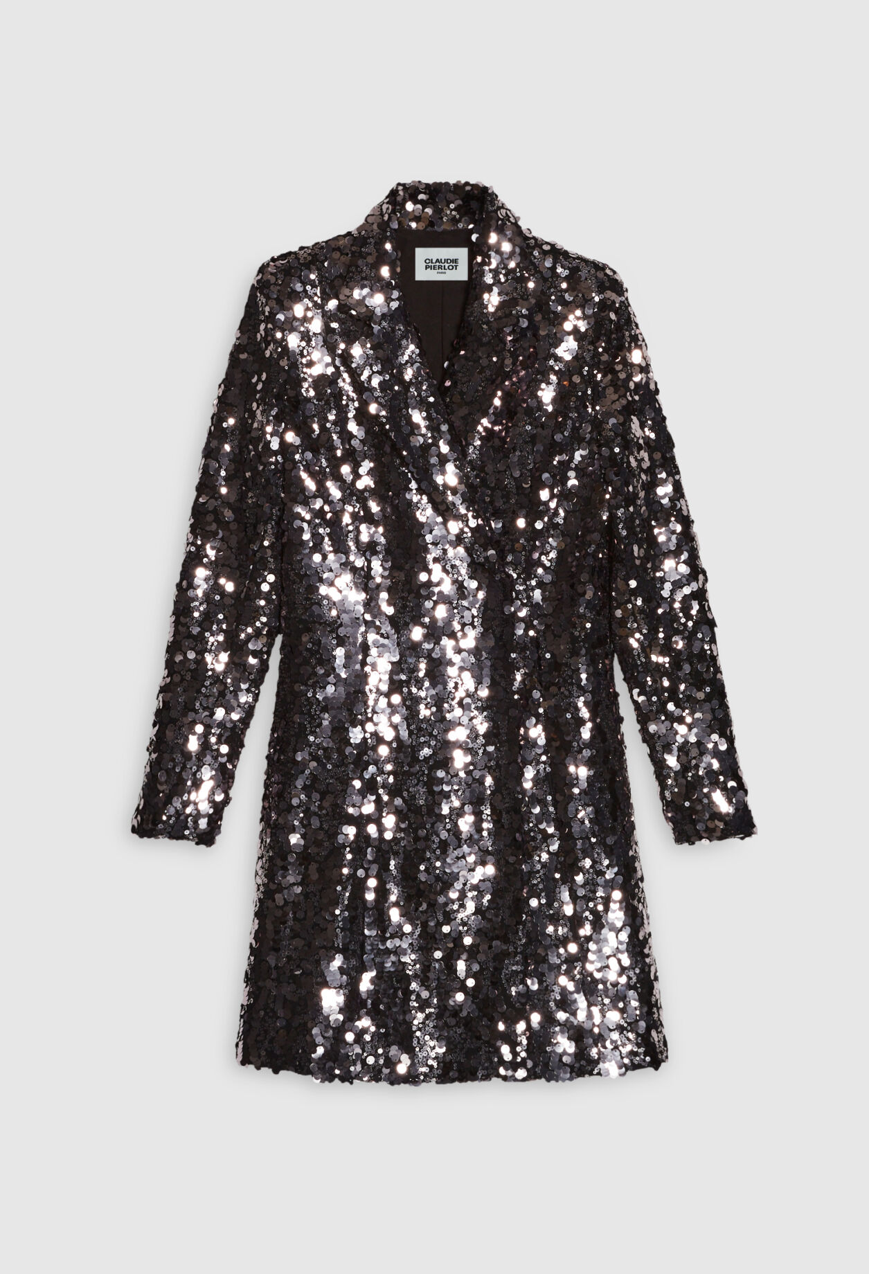 Short silver sequined blazer dress