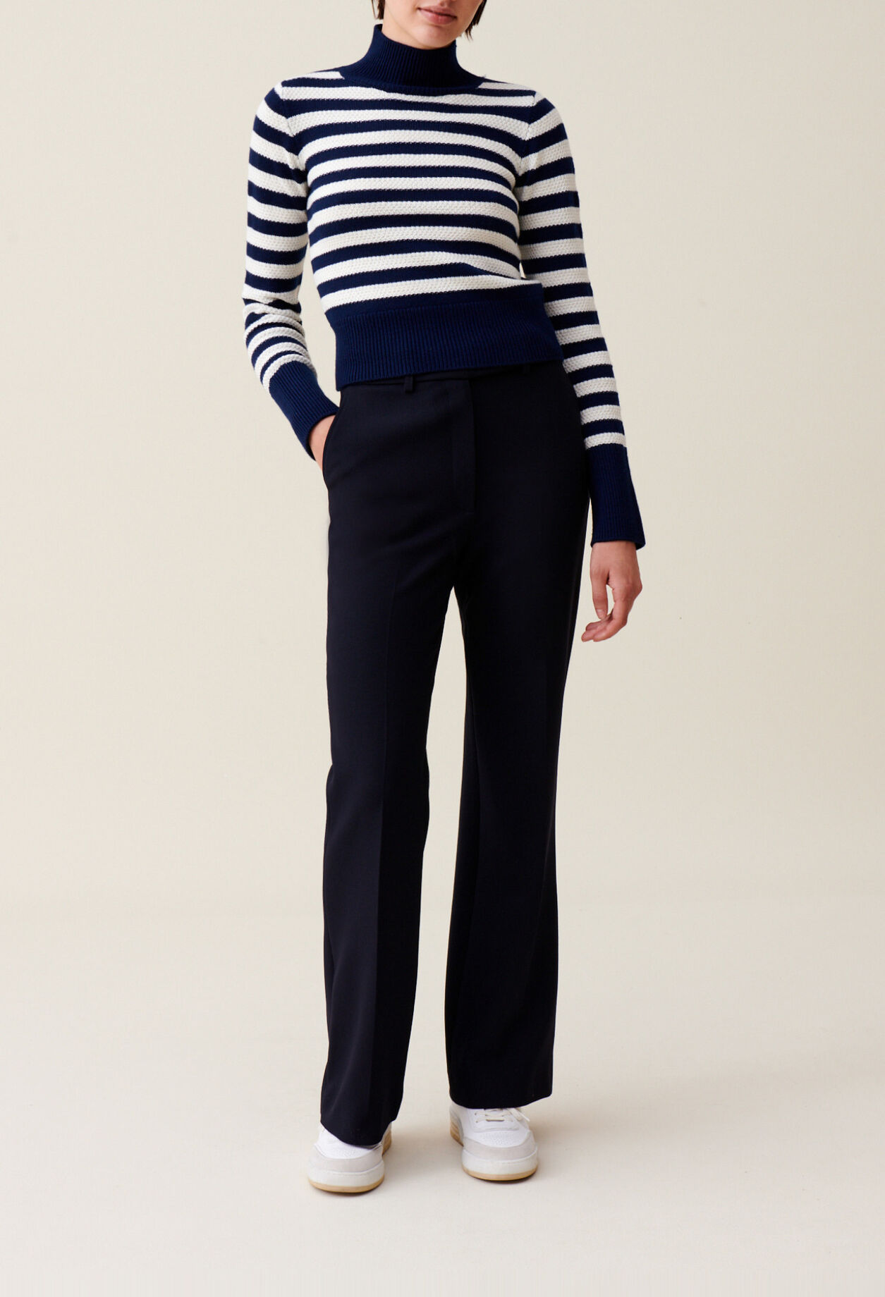 High-neck striped jumper