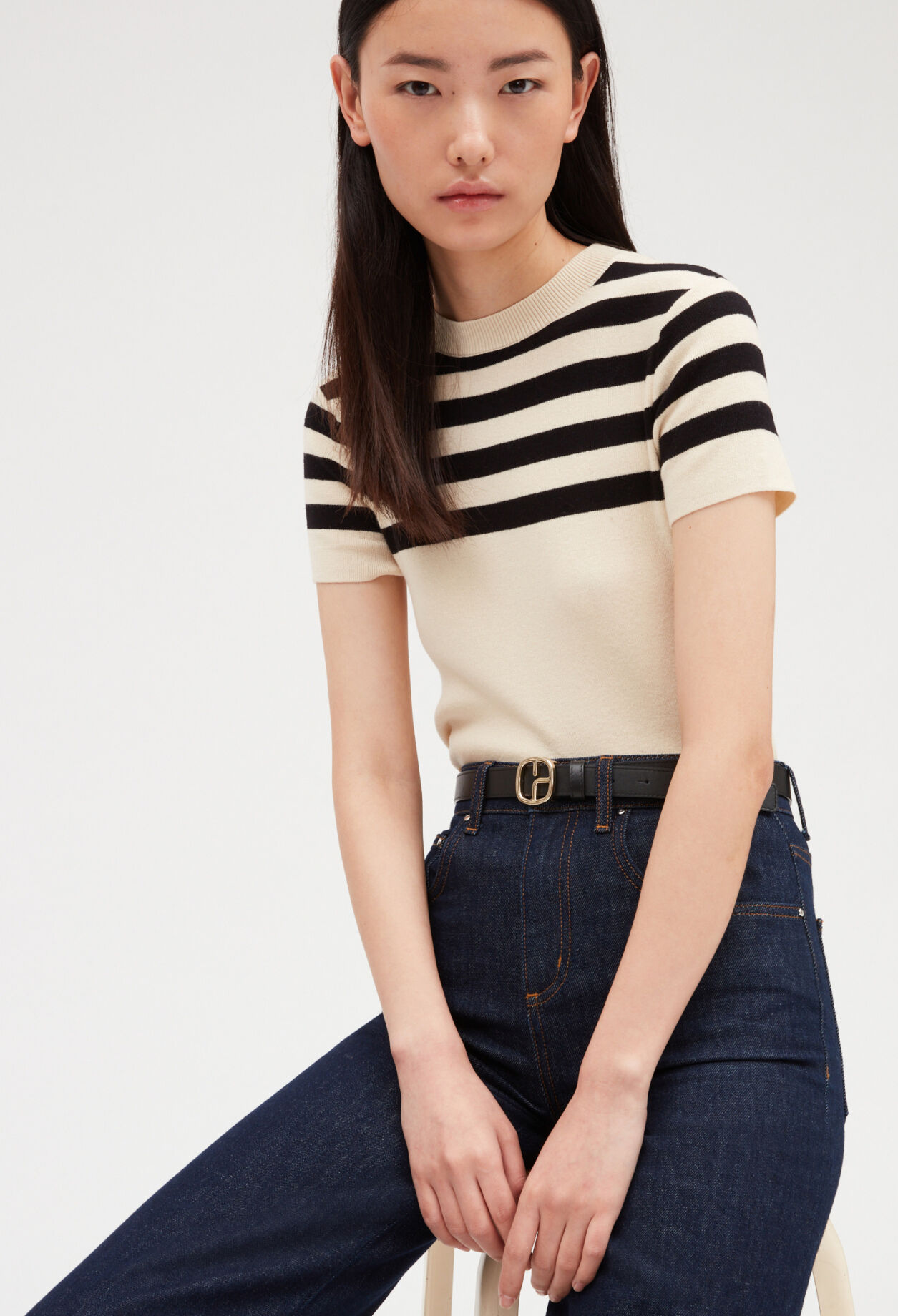 Two-tone short-sleeved jumper