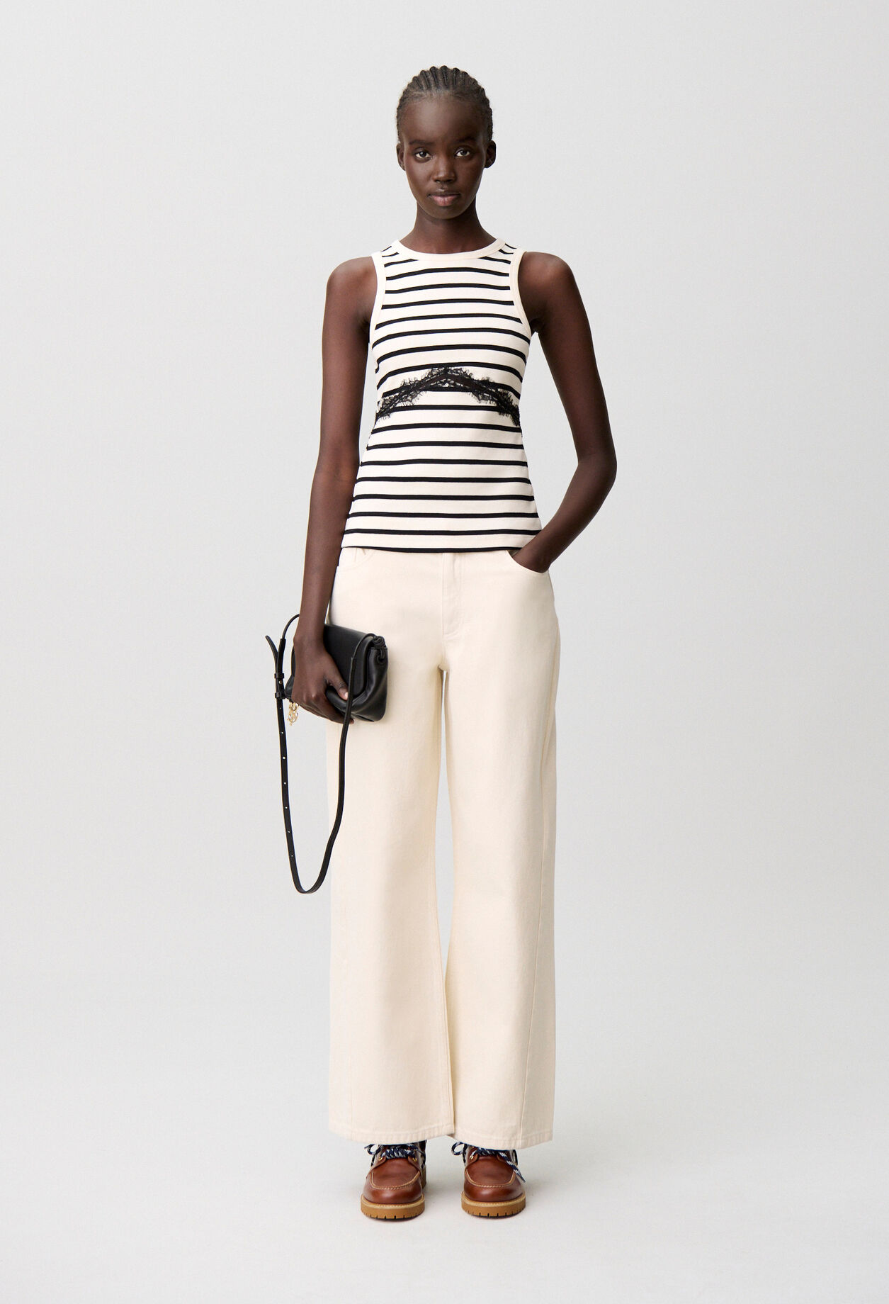 Breton stripe lace cotton T-shirt