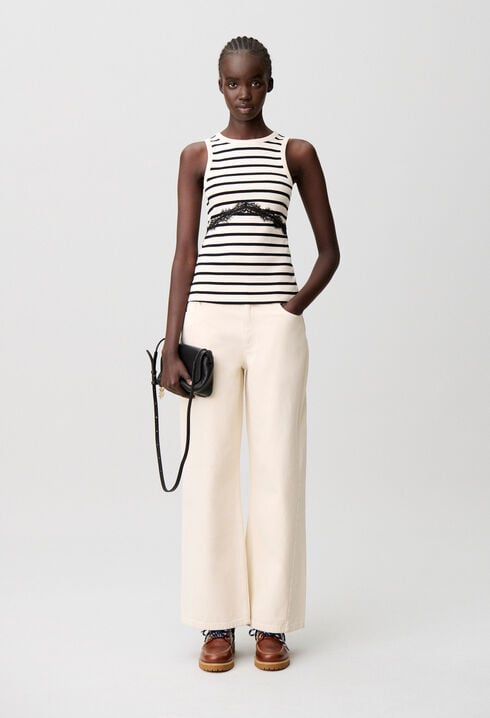 Breton stripe lace cotton T-shirt