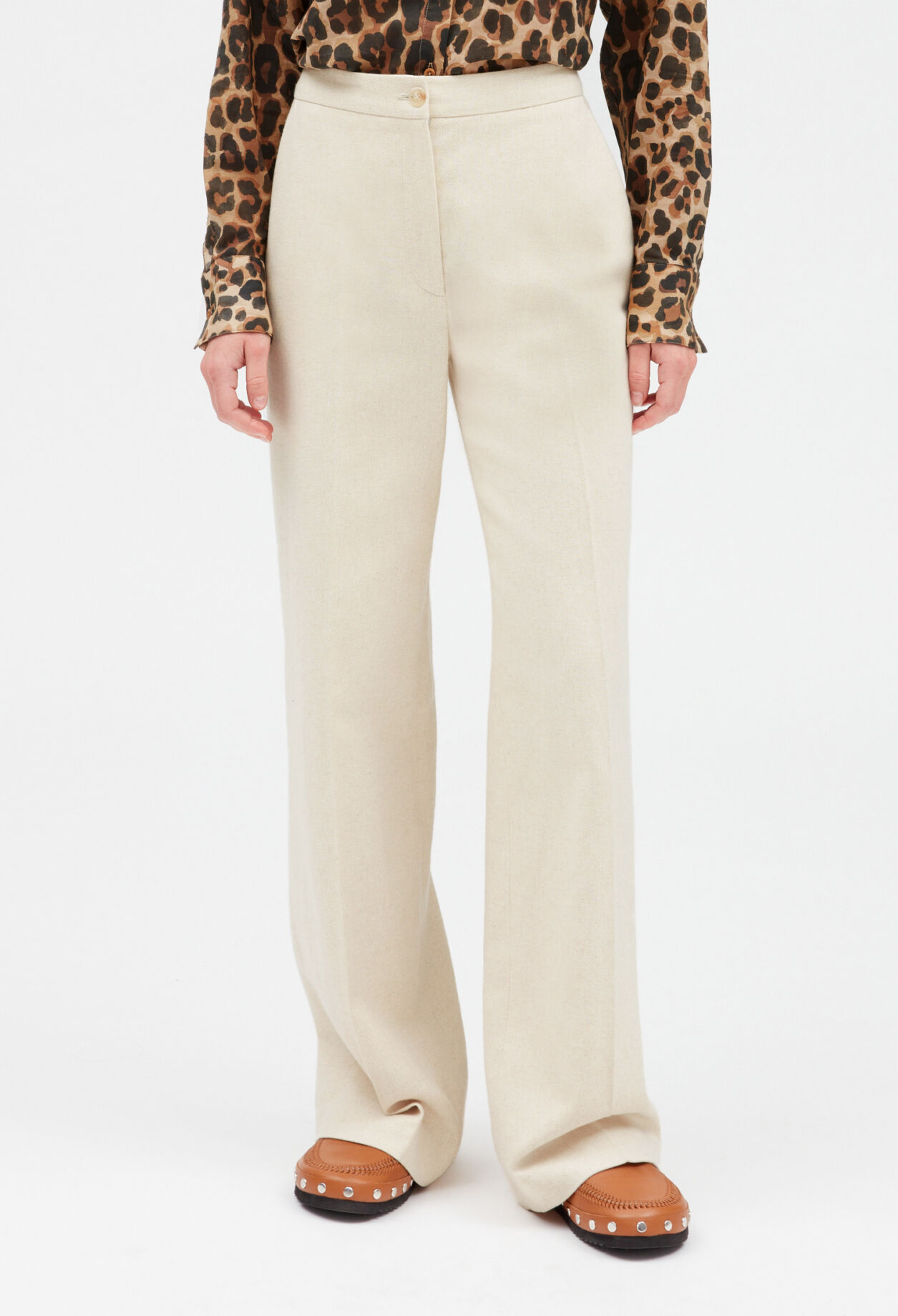 Beige cotton and linen blend trousers