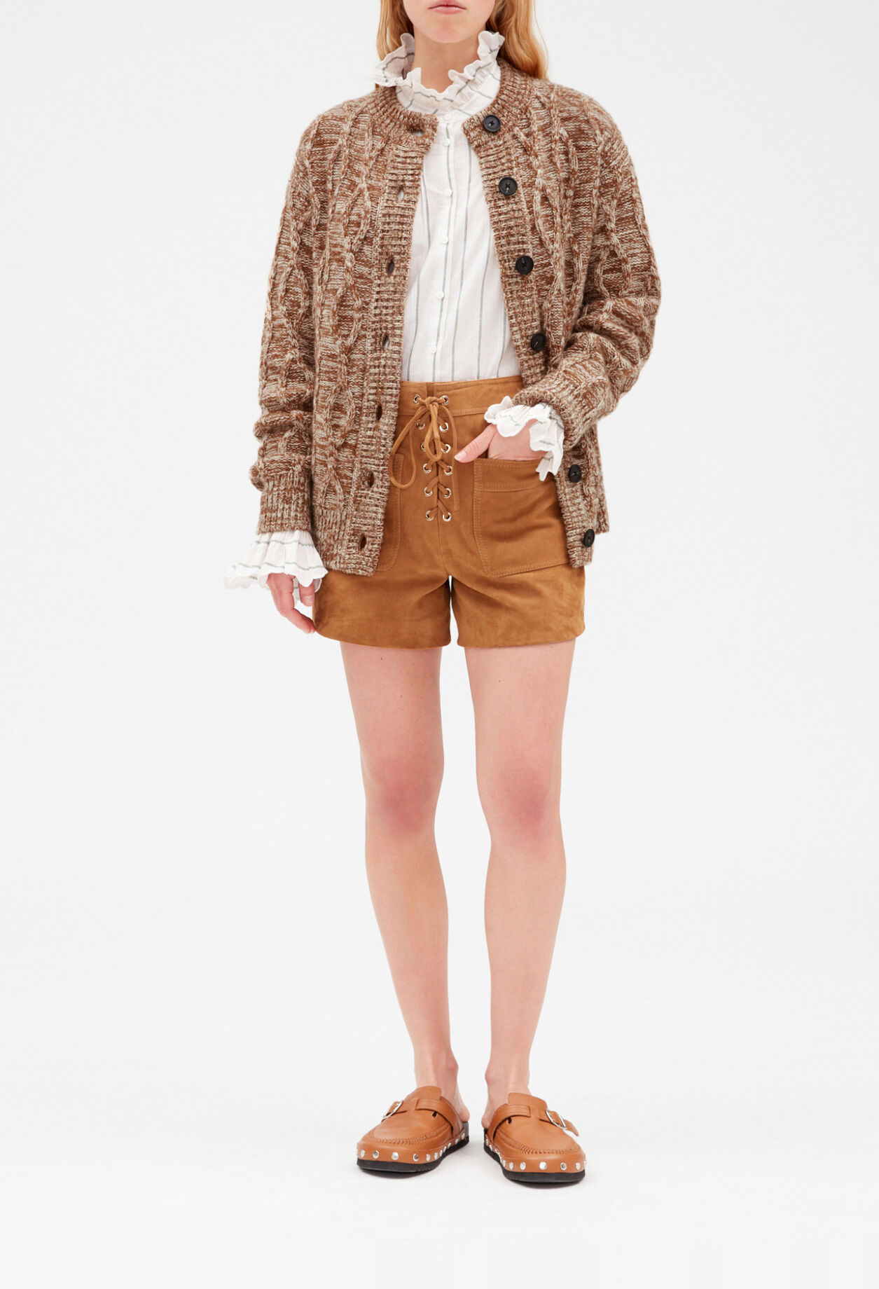 Camel suede shorts
