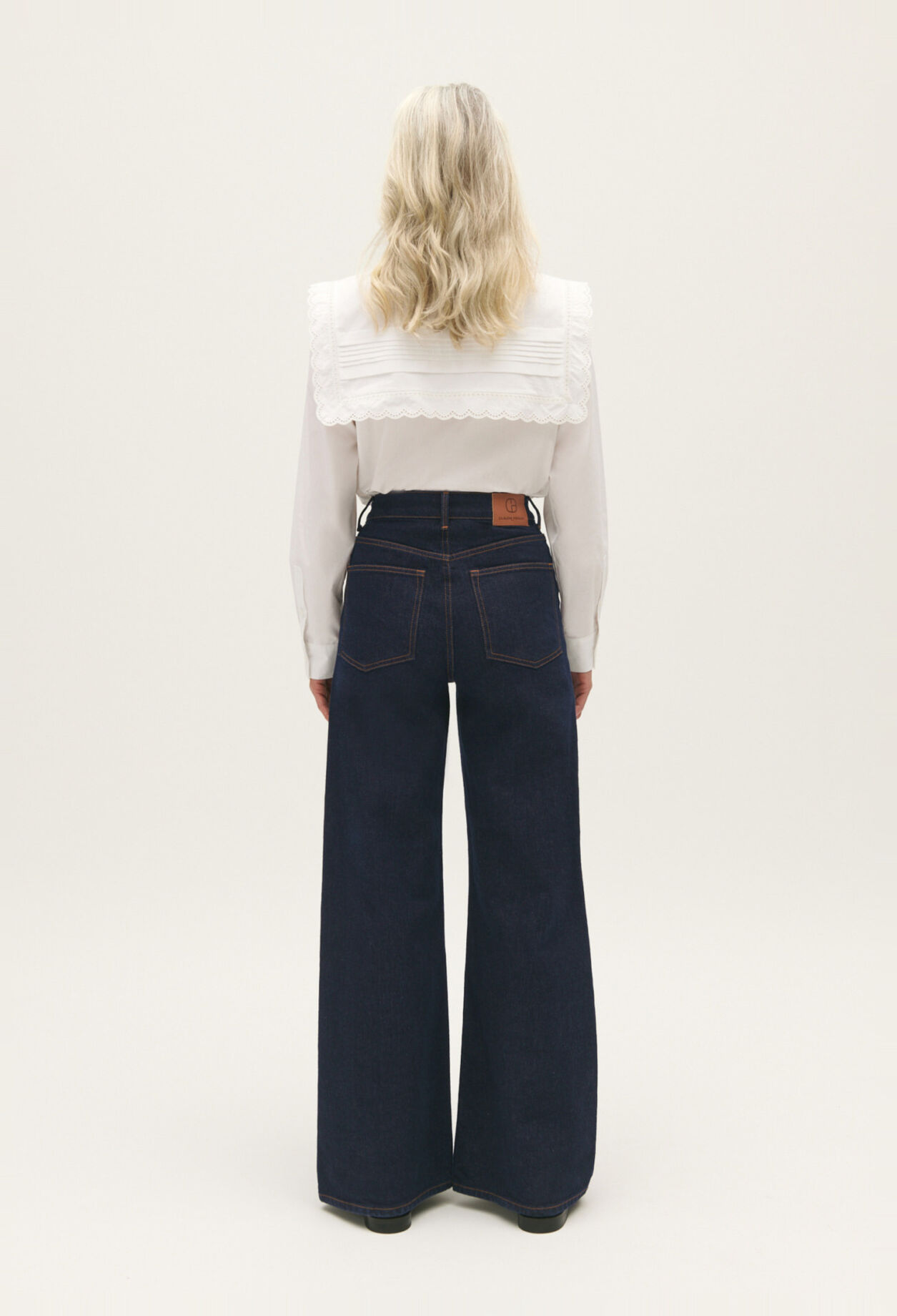 Blue straight-leg raw denim jeans
