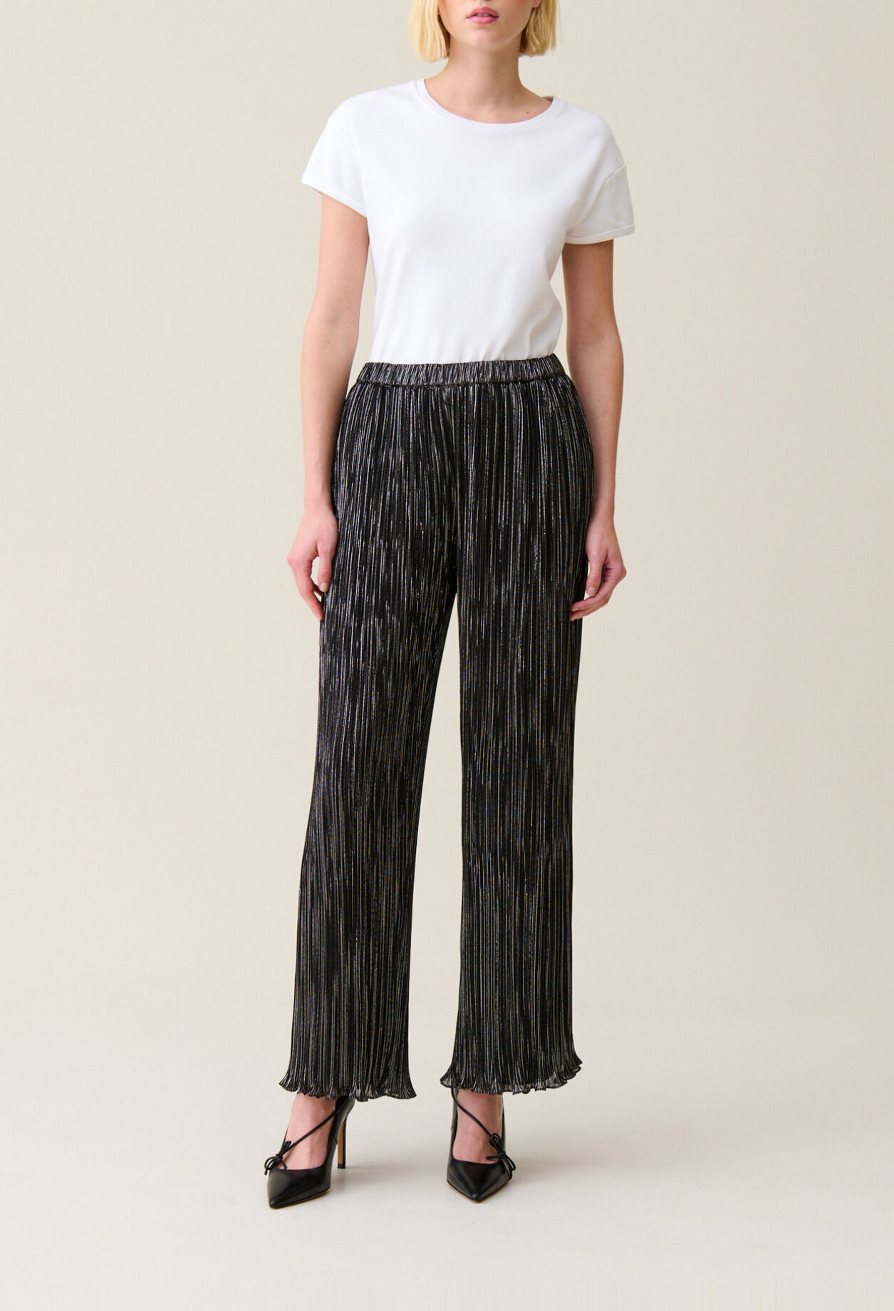 Silver pleated fluid trousers
