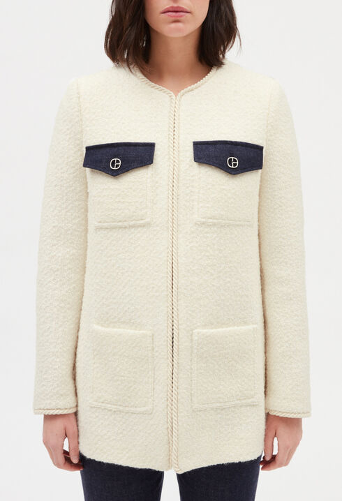 Beige tweed long-sleeved jacket