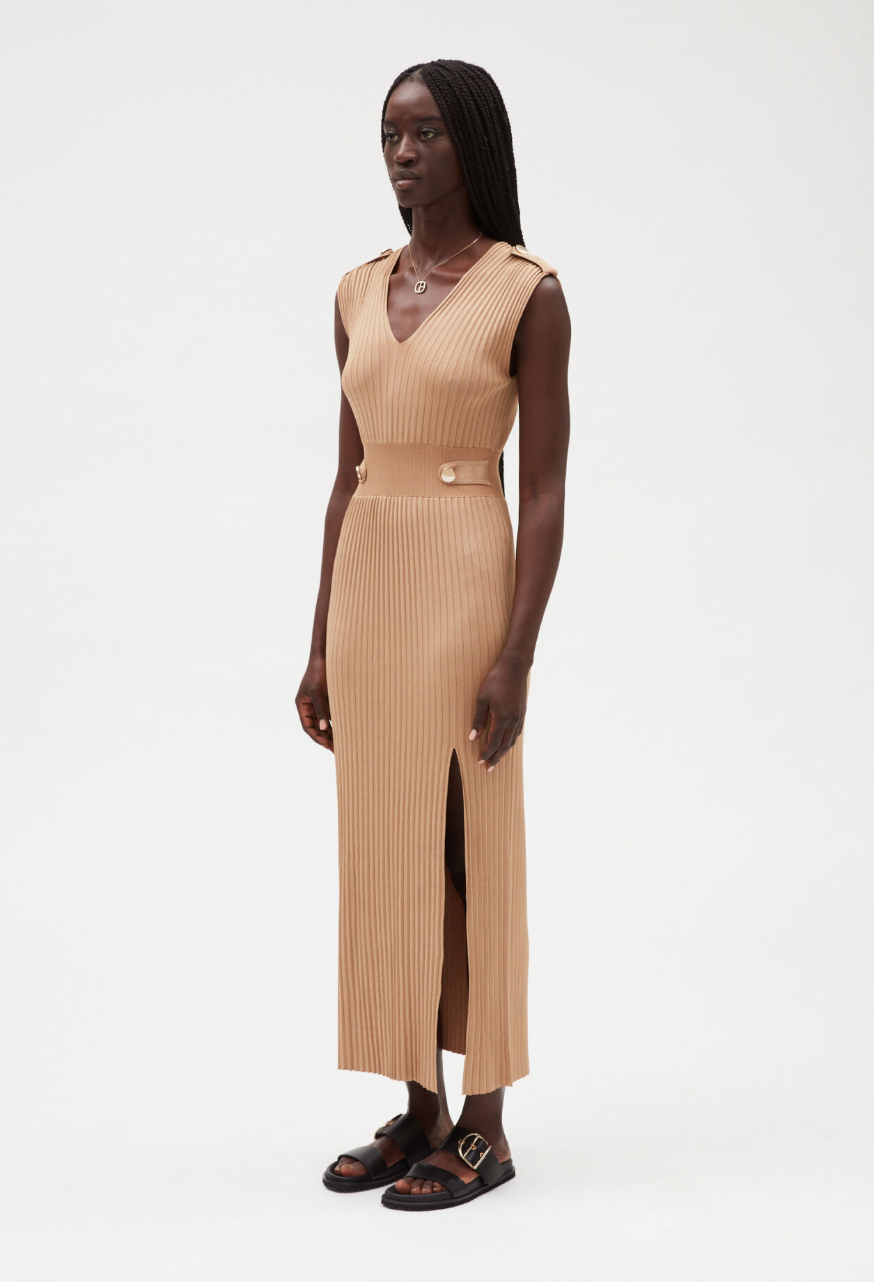 Long beige knitted dress