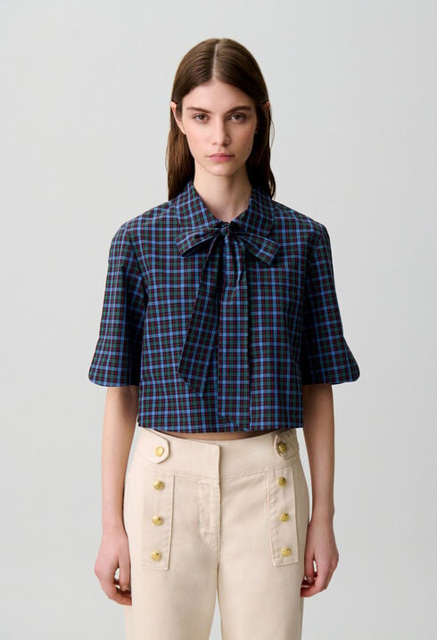 Checked tie-neck shirt