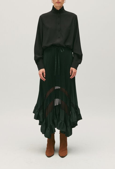 Pleated, ruffled mid-length skirt