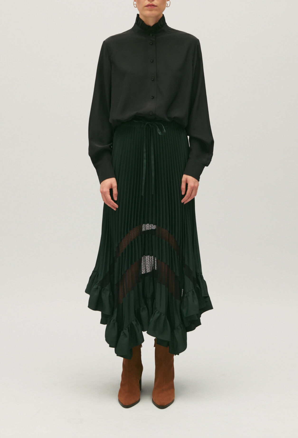 Pleated, ruffled mid-length skirt Pleated, ruffled mid-length skirt