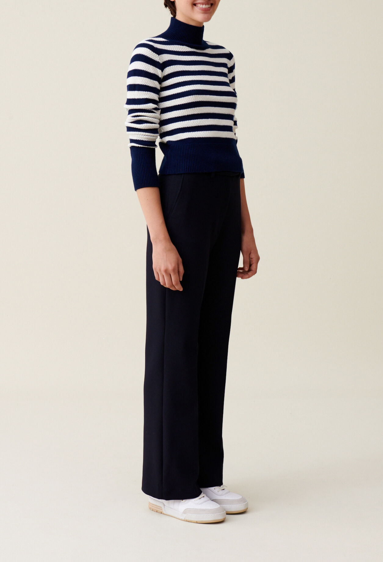 High-neck striped jumper
