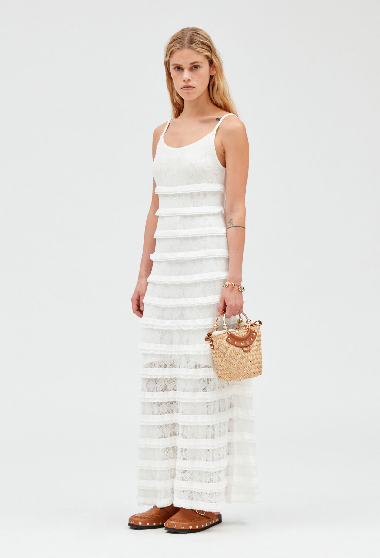 Off-white long ruffled dress