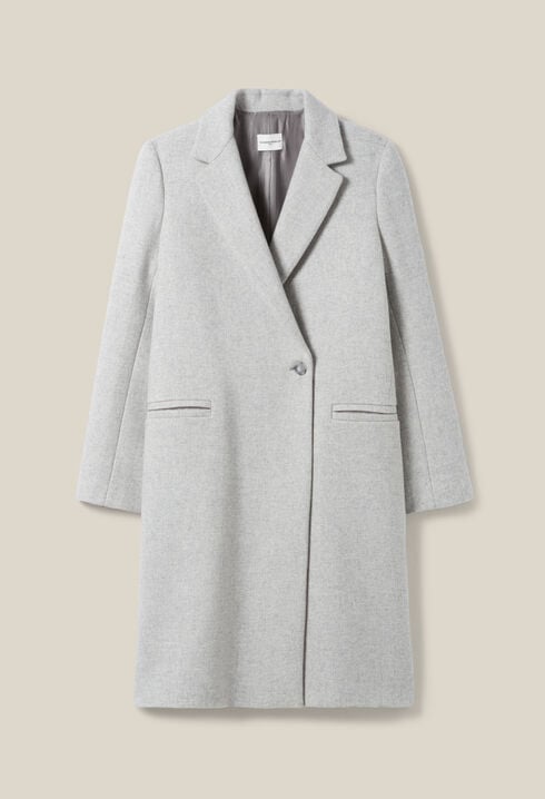Light grey mid-length tailored coat