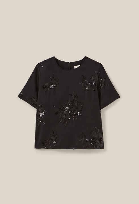 Black top with embroidered sequins