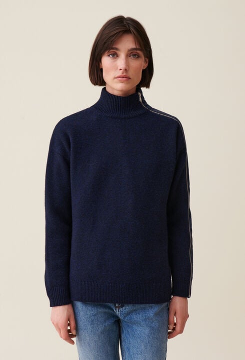 Navy zip-up turtleneck jumper
