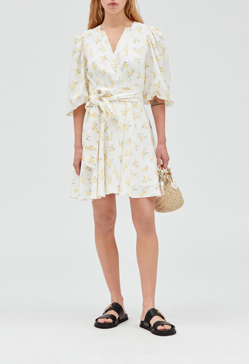 Short wraparound dress mimosa pattern