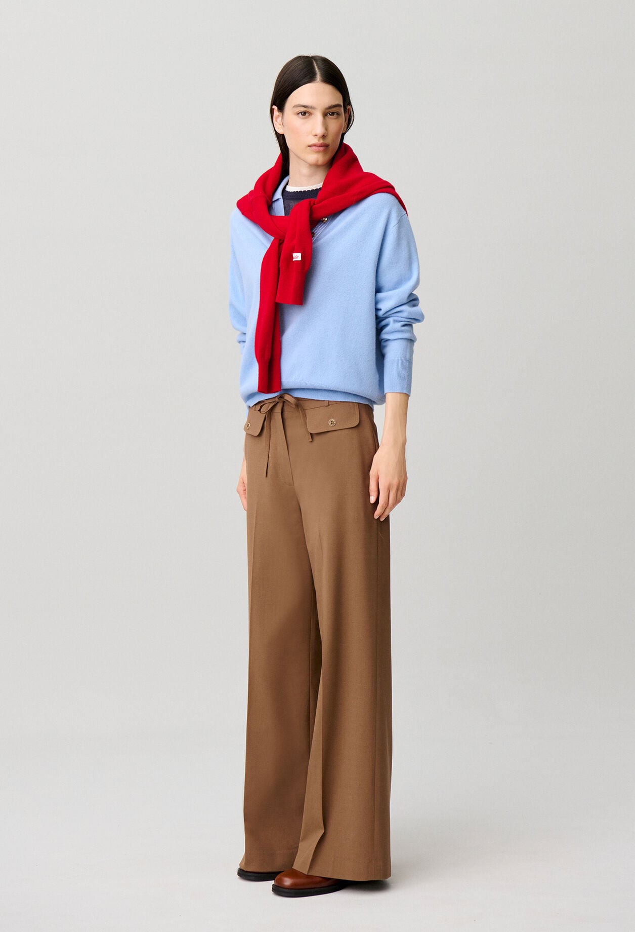 Wide-leg wool blend trousers