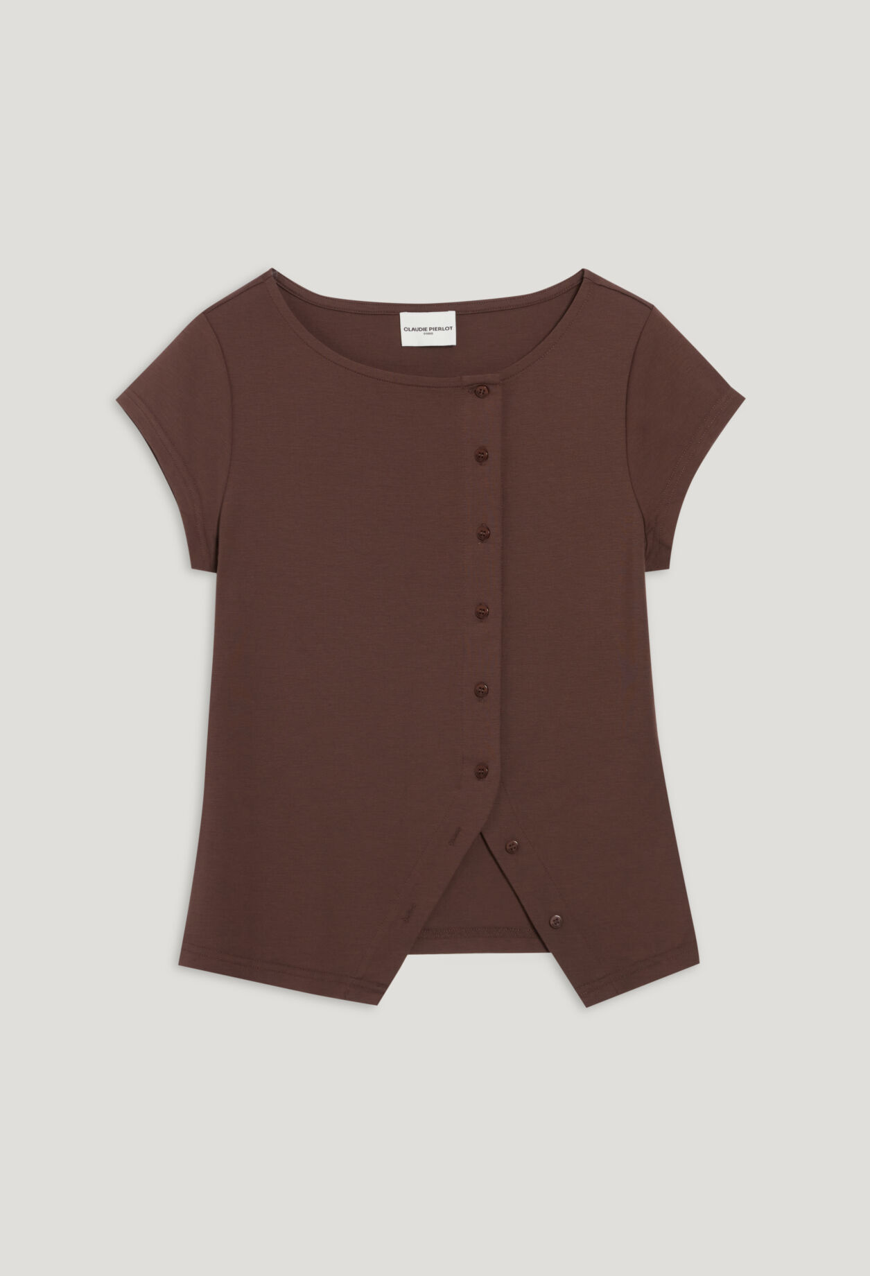 Black asymmetric button-up top