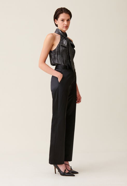 Black slim satin trousers