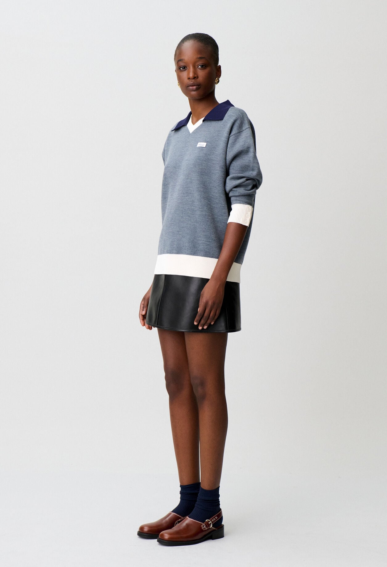 Contrast double collar knit jumper