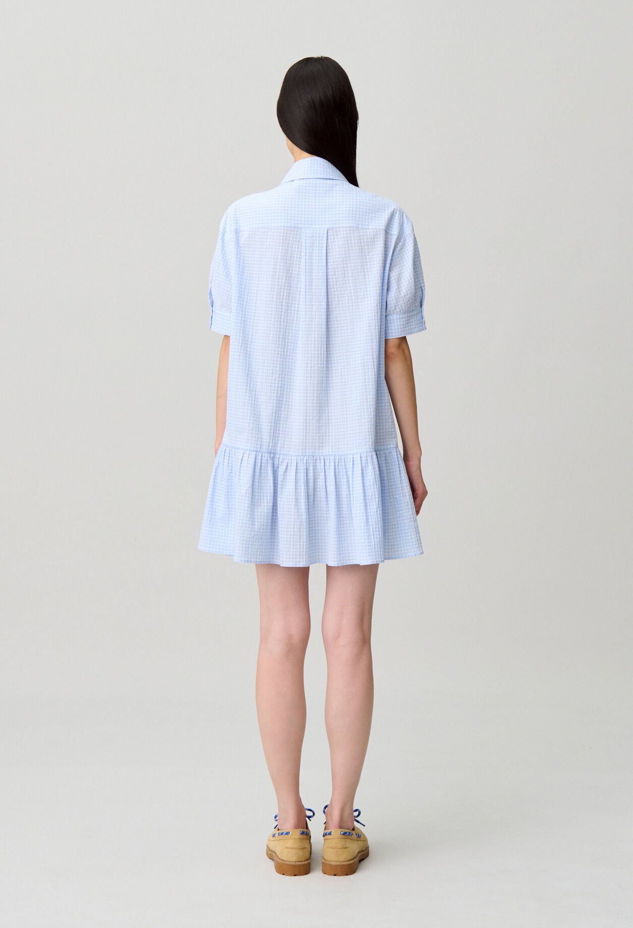 Short lace-up ruffled dress