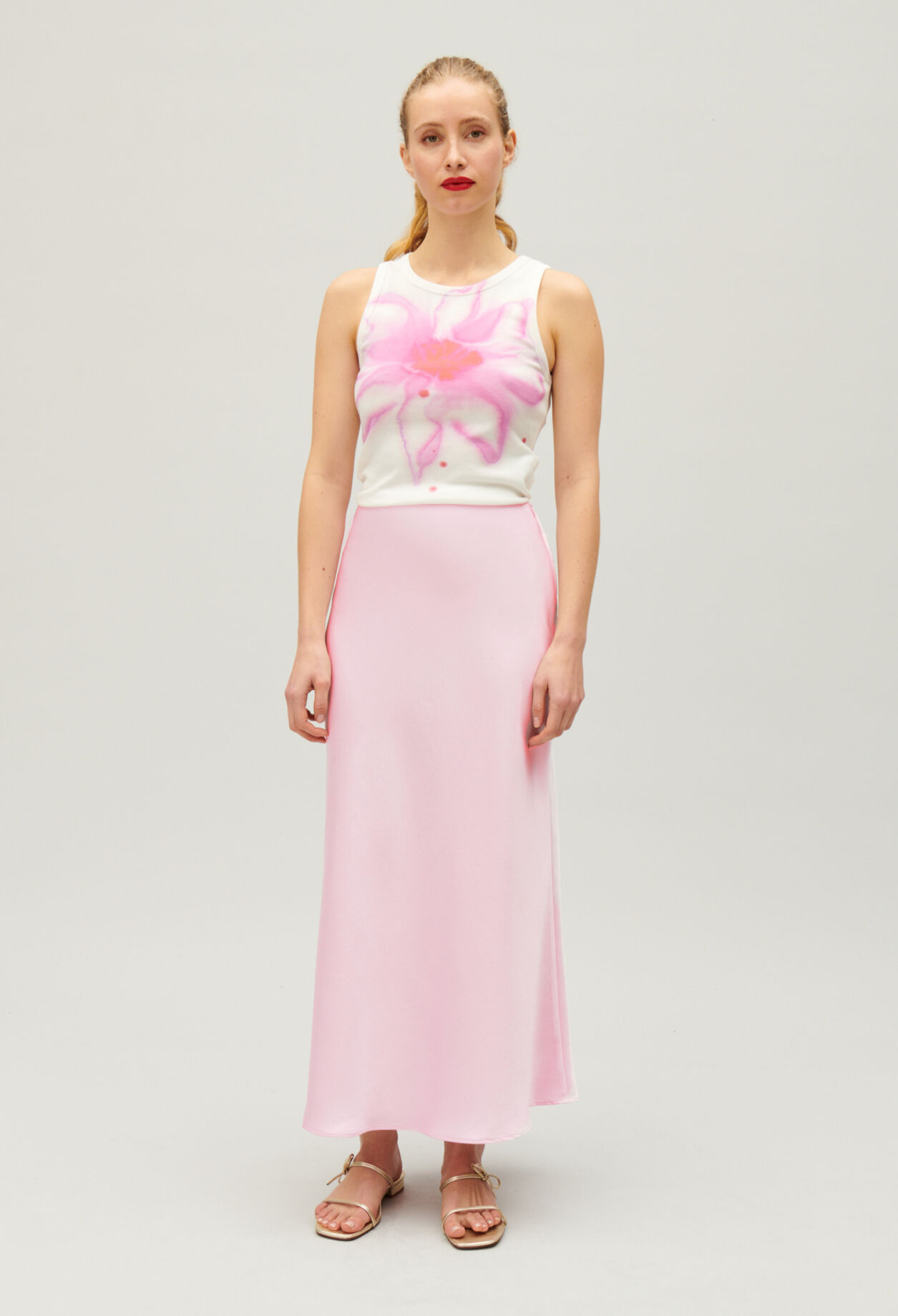 Satin-finish maxi skirt