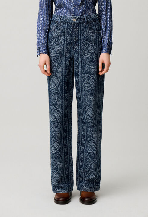 Printed straight denim jeans