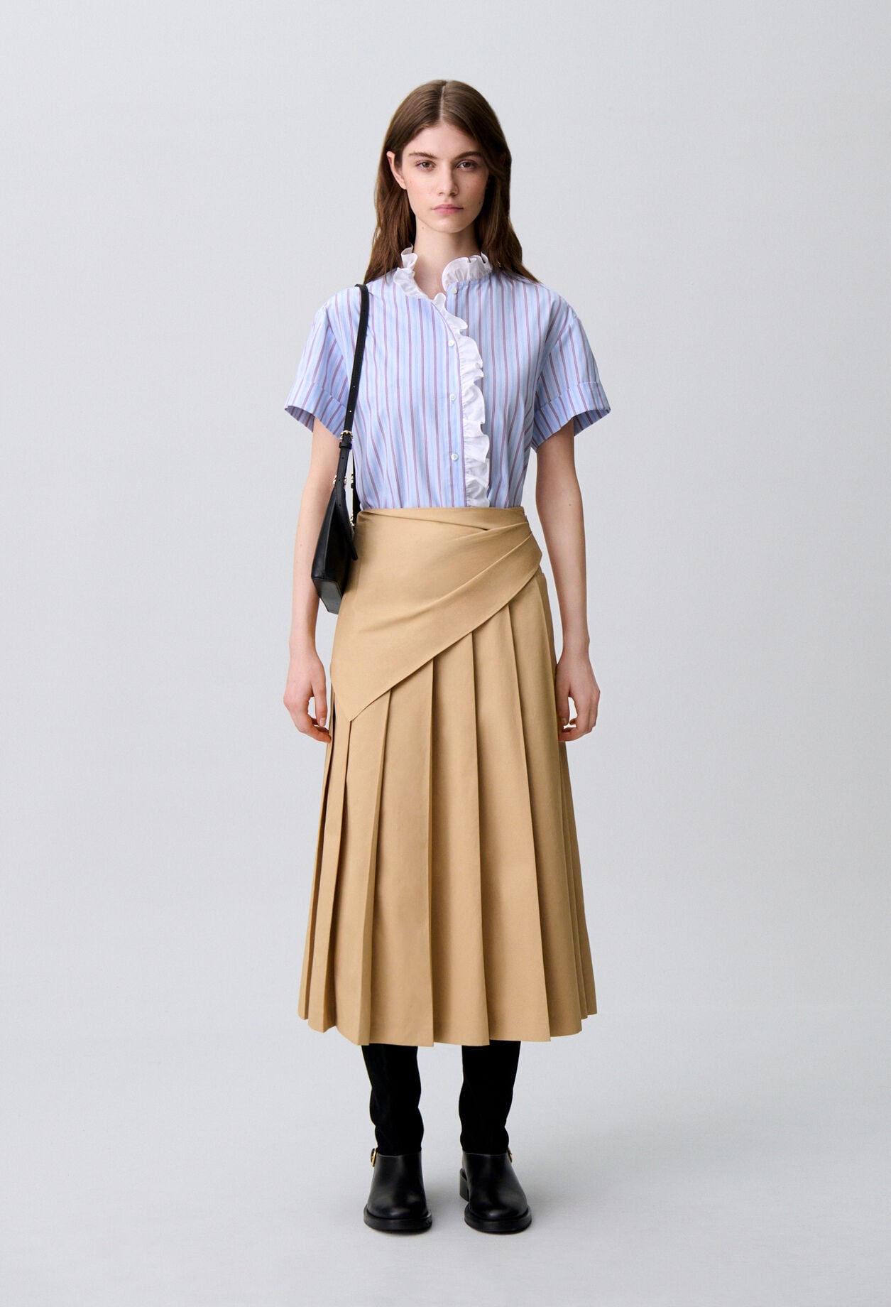 Ruffled striped poplin shirt