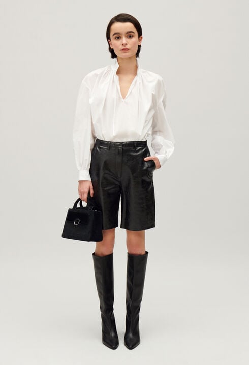 Black leather Bermuda shorts