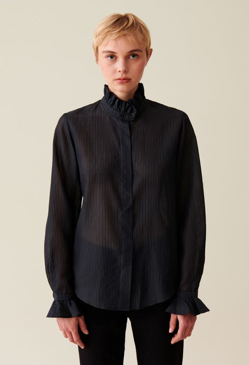 Flowy ruffle collar striped shirt