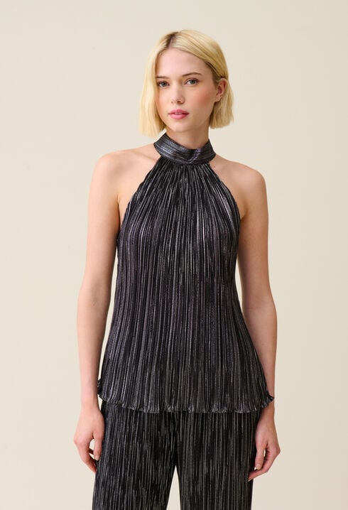 Silver pleated sleeveless top