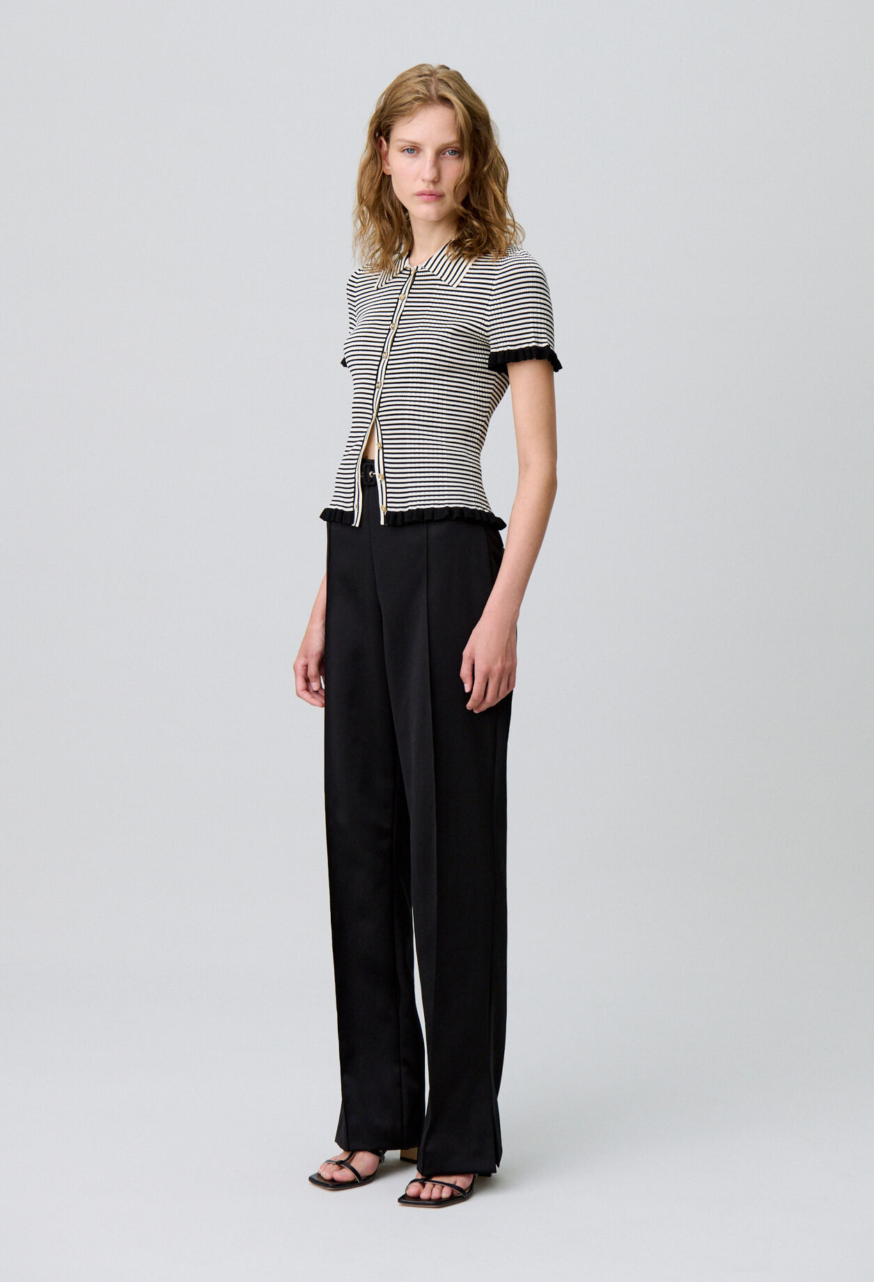 Buttoned striped polo top