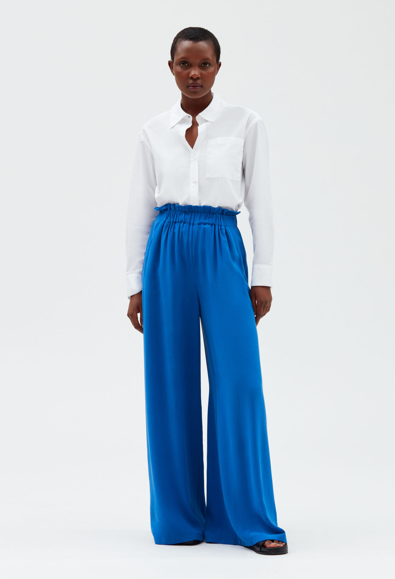 Blue silk trousers Blue silk trousers