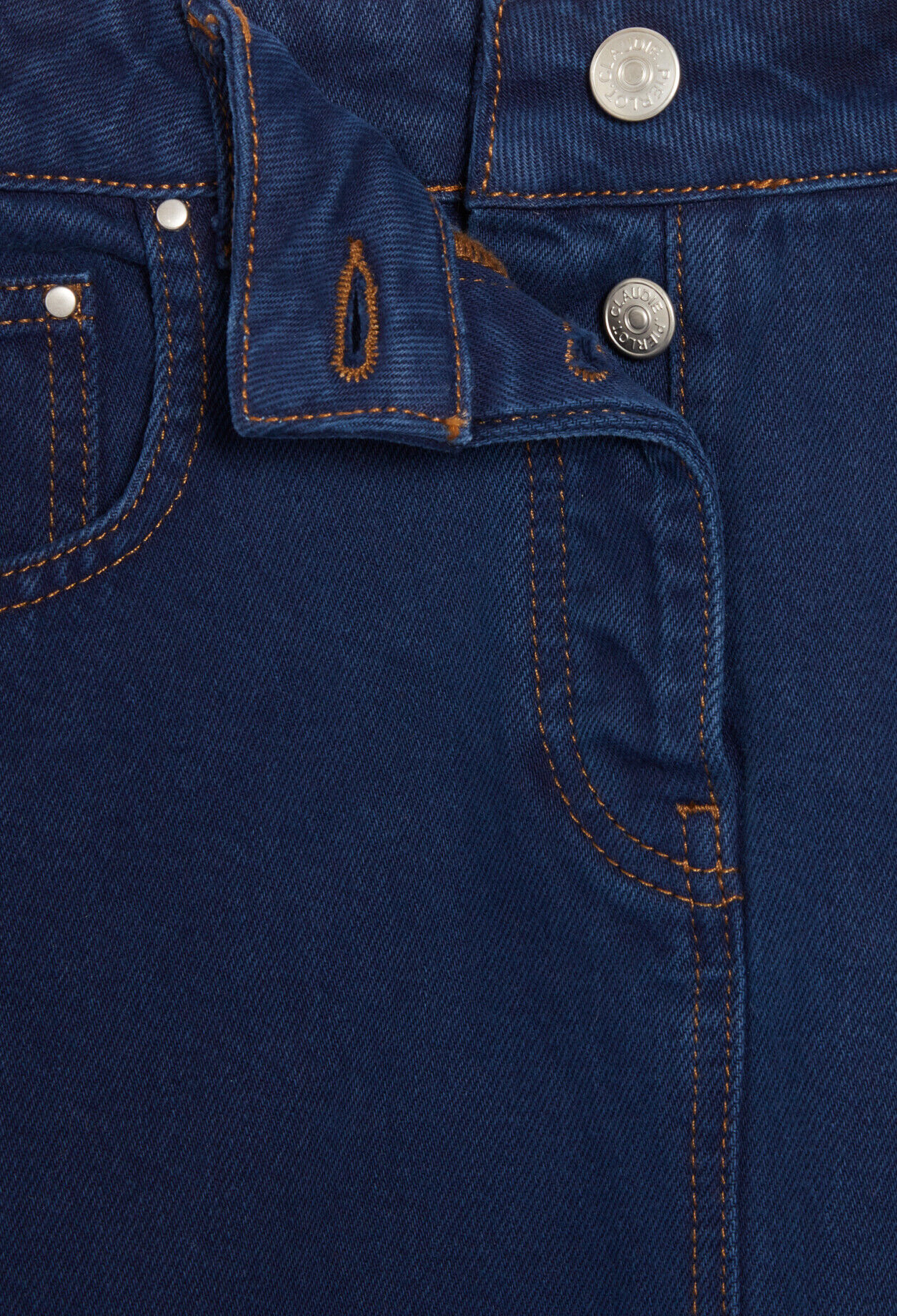 Blue denim midi skirt