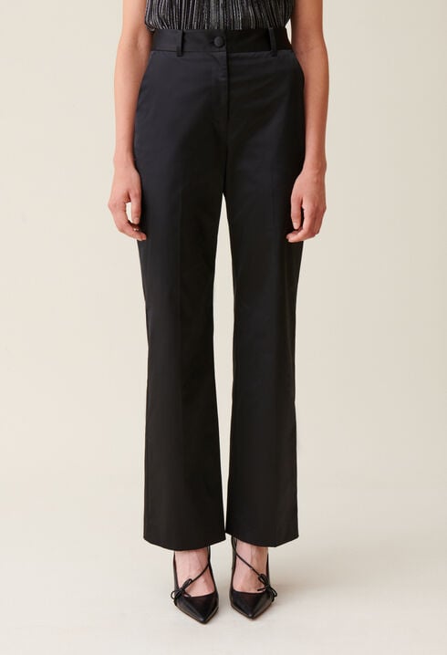 Black slim satin trousers