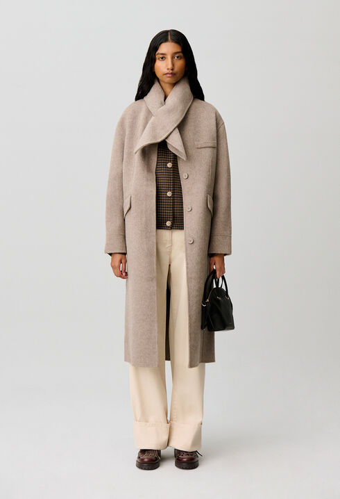 Long wool scarf collar coat