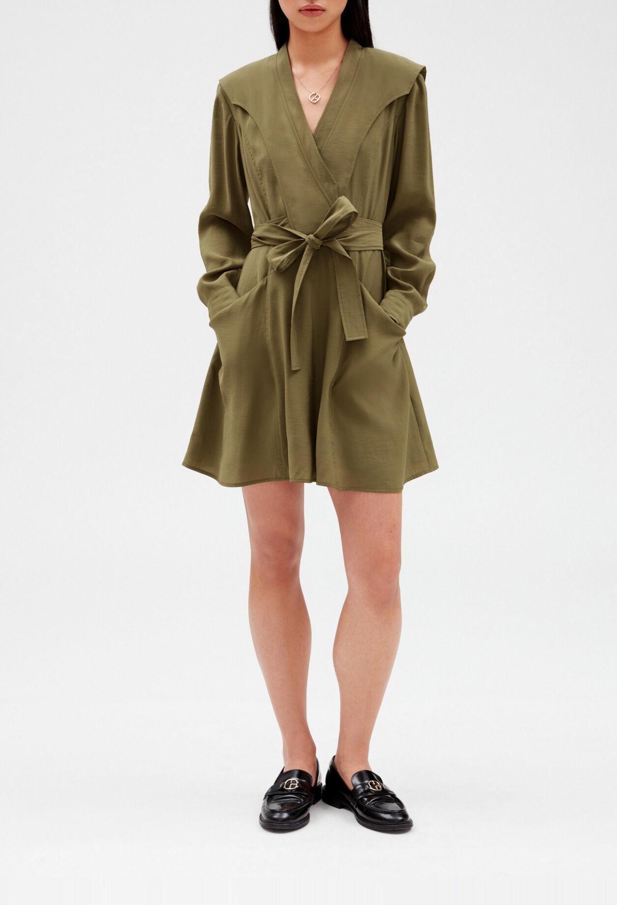 Khaki tie-belt dress