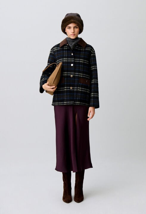 Checked wool blend coat