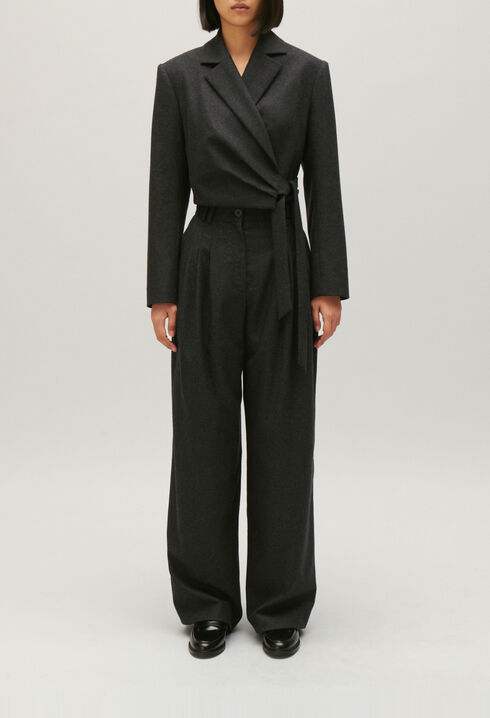 Flecked grey cropped suit jacket